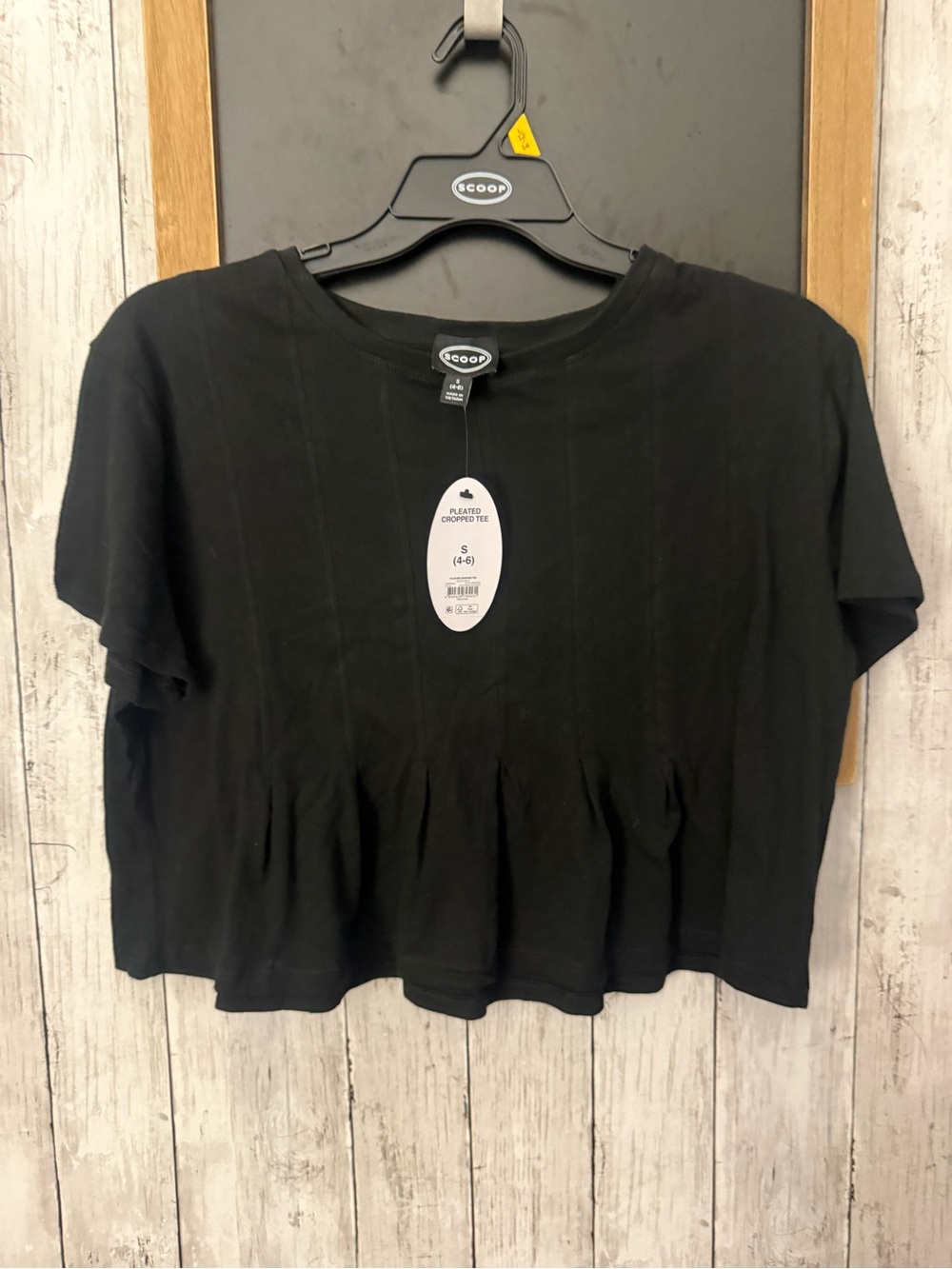 NWT Scoop black oversized cropped top with ruffle hem Size S